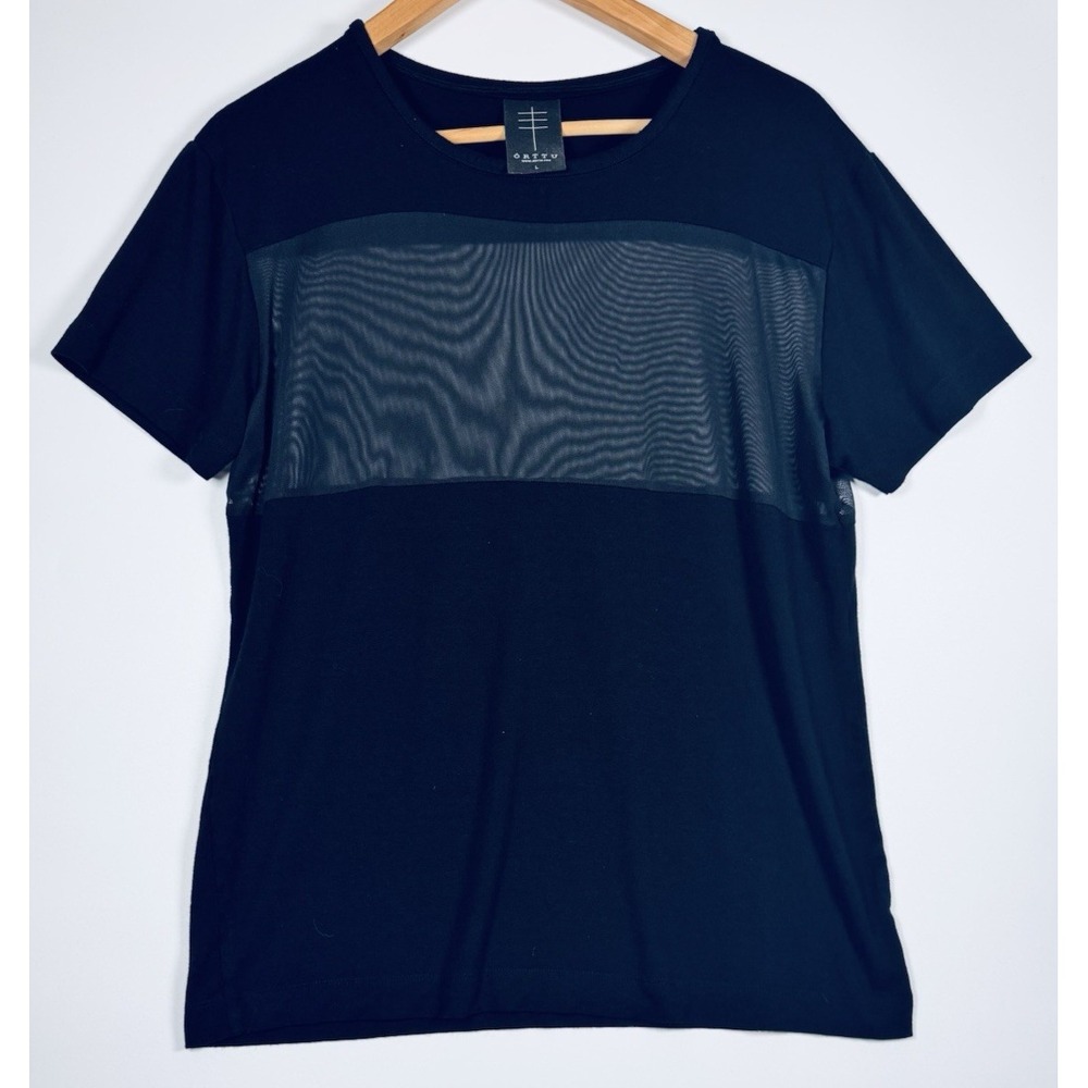 ORTTU Sheer Mesh Panel Short Sleeve Shirt Large Black Short Sleeve Avant Garde